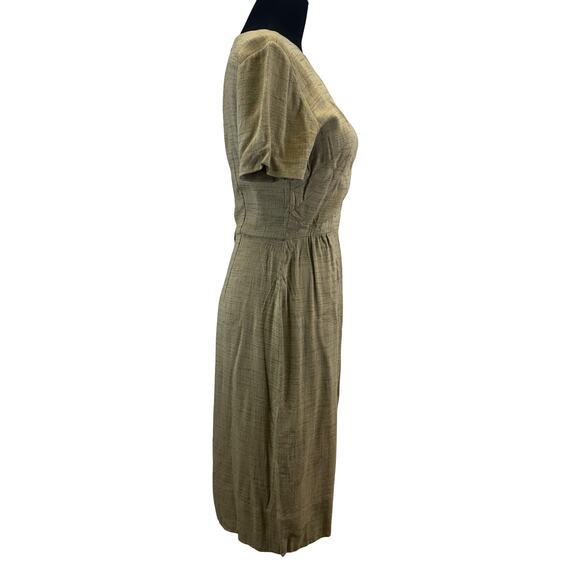 1970s Natural Linen Look Wiggle Dress – Small-Medium, Minimalist Retro Workwear - Picture 14 of 15